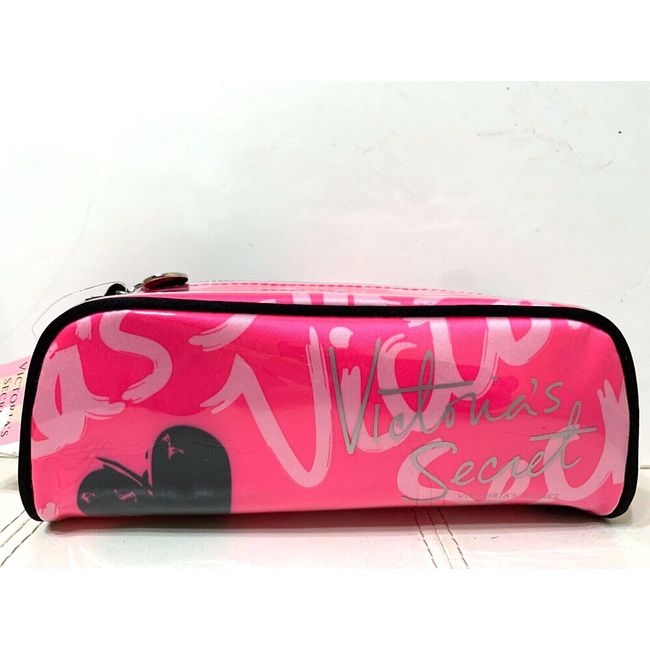 VICTORIA'S SECRET SIGNATURE SMALL BAG BRUSH SCRIPT COSMETICS MAKEUP HOT PINK