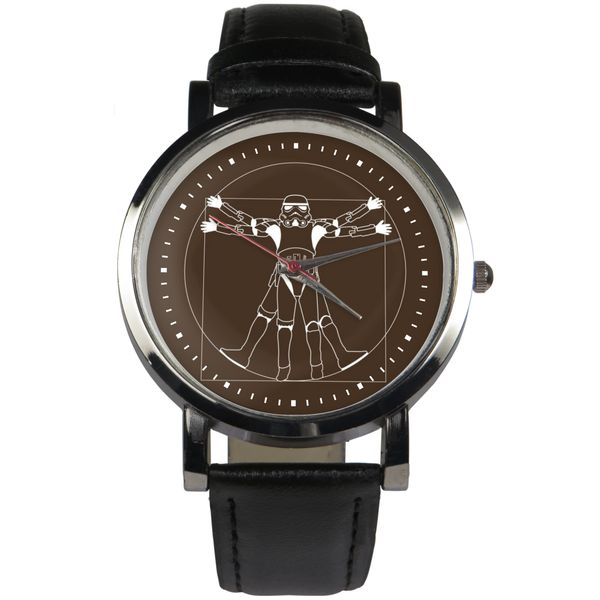 Vitruvian man stormtrooper design wristwatch - Black/Brown strap (Black)