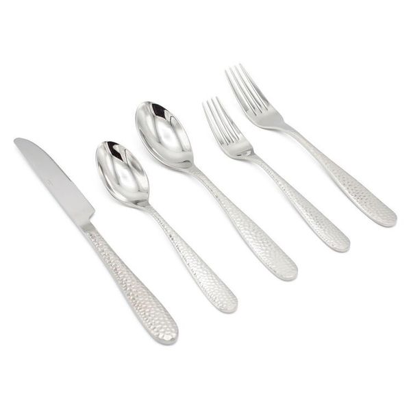 Elyon Carroll Hammered 20 Piece Reflective Silver Flatware Set Stainless Steel