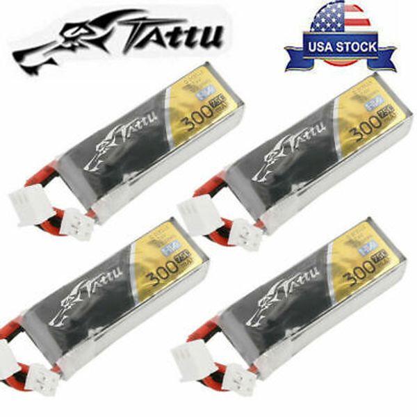 4x Tattu 300mAh 7.6V 75C 2S Lipo RC Remote Control Battery With JST Ph 2.0 Plug