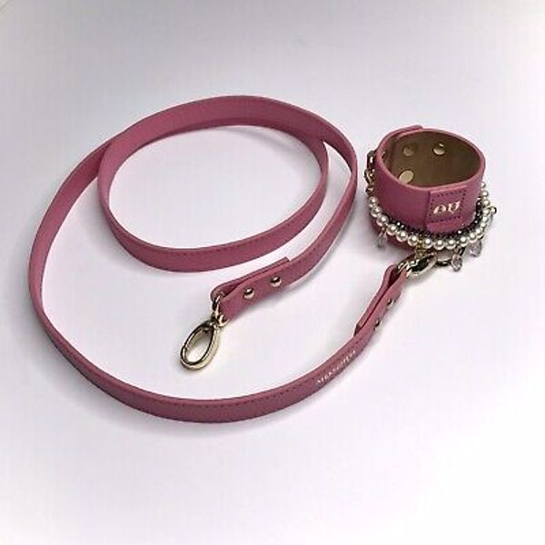 MOSHIQA Pink Leather Dog Leash Cuff Crystal Bracelet BonBon Luxury Pet Accessory