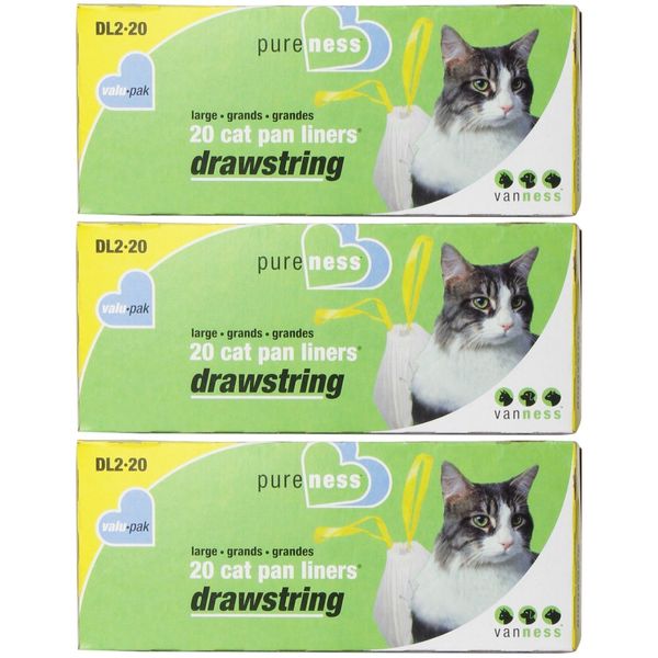 Pureness Large Drawstring Valu-Pak Cat Pan Liners, 20 Count (Pack of 3)
