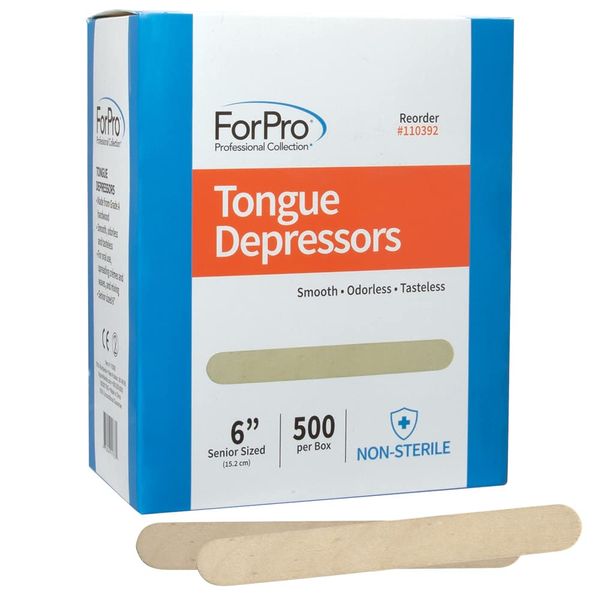 ForPro Senior Tongue Depressors, Large Wax Applicators, Wood Craft Sticks, 6” Senior Sized, Non-Sterile, 500-Count