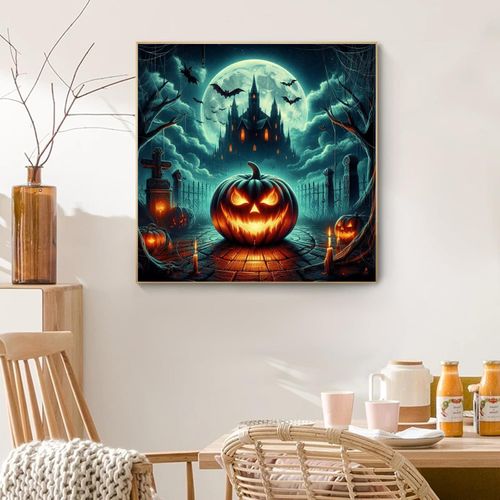 GOUOYANA Adult Diamond Painting Set, 5D Halloween Horror Pumpkin DIY Full Diamond Diamond Painting Set (Suitable for Beginners), Premium Gem Dots Home Wall Decoration Gift (13.78x13.78 inches)