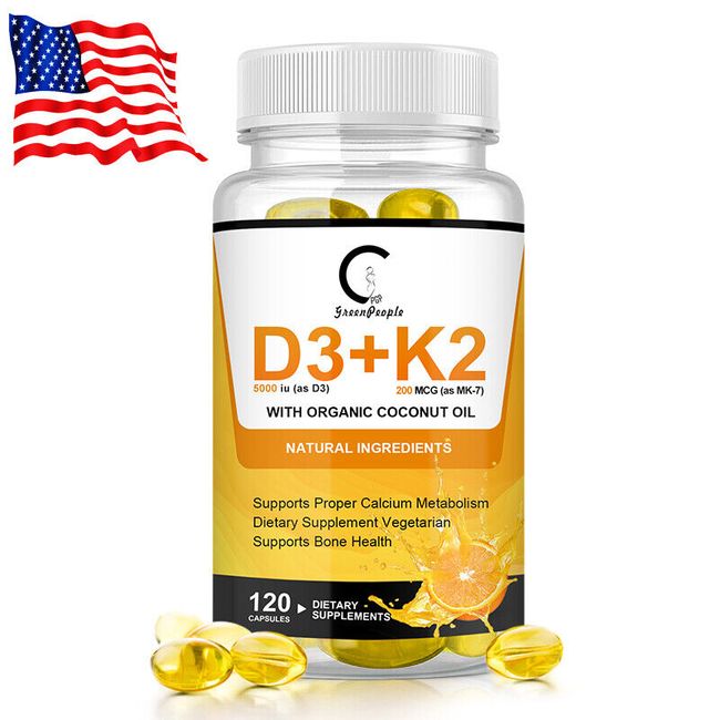 Vitamin K2(MK7) with D3 5000 IU Supplement, BioPerine Capsules, Immune Health US