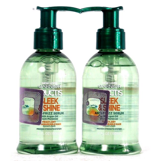 2 Ct Garnier 5.1 Oz Sleek & Shine Anti Frizz Serum For Frizzy Dry Hair