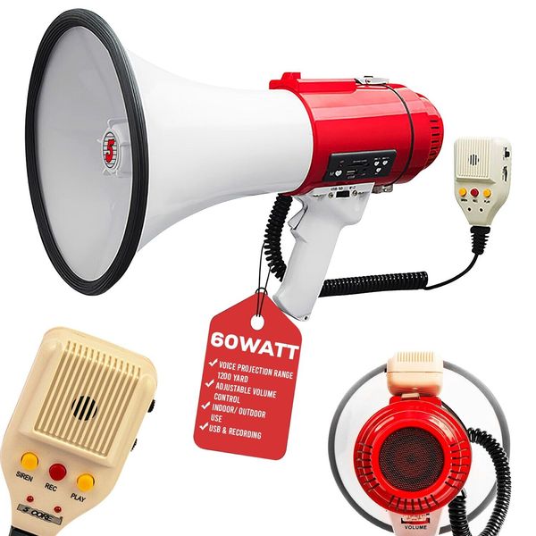 5Core 60W Megaphone Speaker Pro Bullhorn Handheld Police Siren Voice Recording