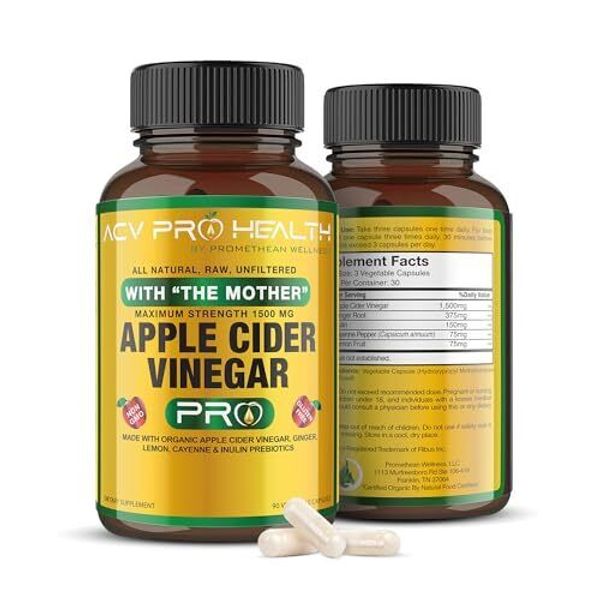 ACV Pro Apple Cider Vinegar Capsules Certified Organic with Mother ACV Pills ...