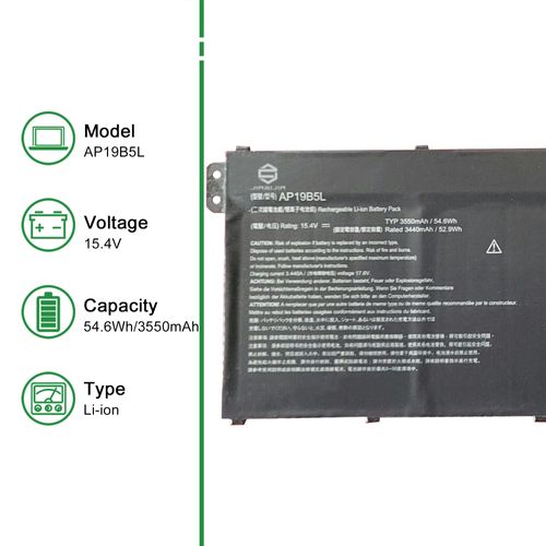 JIAZIJIA AP19B5L Laptop Battery Replacement for Acer Aspire 5 A515-43 A515-43G A515-52 A515-52G Series Notebook Black 15.4V 54.6Wh 3550mAh