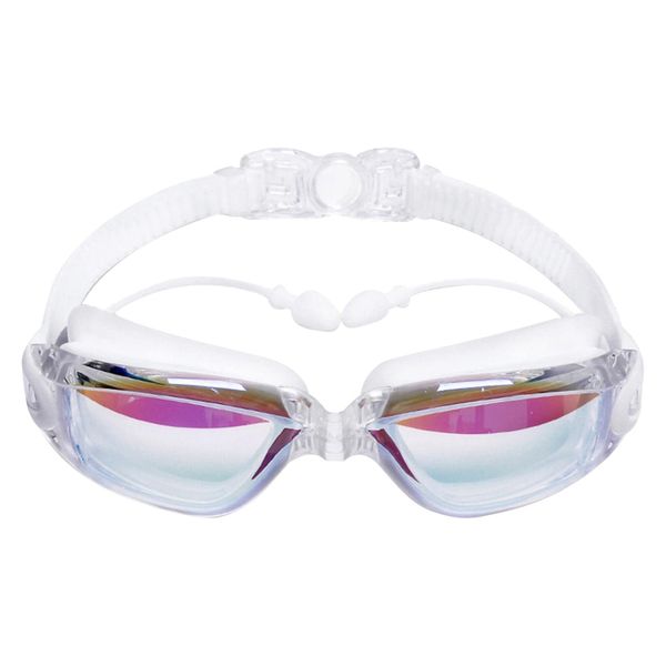 Schwimmbrille mit Ohrstöpsel für Herren Damen Jugendliche - Taucherbrille Erwachsene Anti-Fog und UV Schutz, Wassersport Schwimmbrillen für Männer Frauen Mädchen Jungen 10+ Jahre (Weiß)