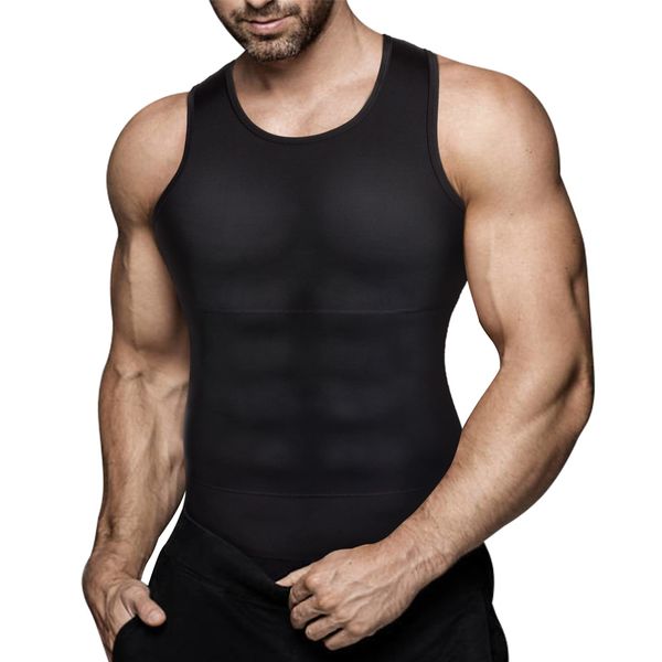 Mens Compression Shirt Slimming Body Shaper Vest Workout Tank Tops Abs Abdomen Undershirts(Black, XL)