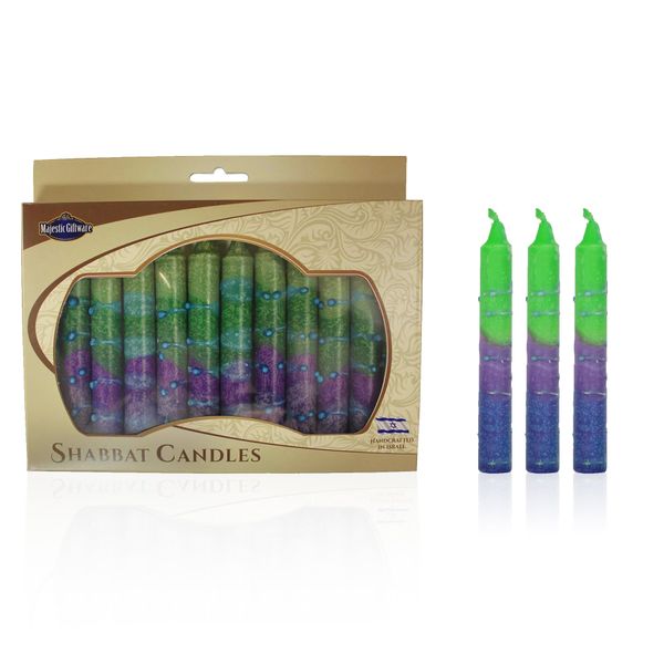 Majestic Giftware/Safed Candles 12-Pack Shabbat Candles - (SC-SHSR-G) | 5 Inch Dripless Handcrafted Traditional Shabbos Candles | Fits Standard Candle Holders (Sunrise Green)