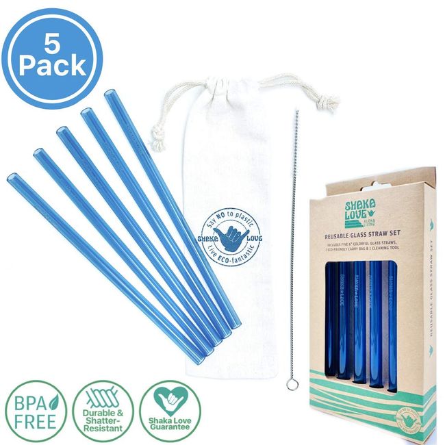 Sky blue Glass straw set beautiful blue glass straws best glass straws  sturdy strong glass straws unbreakable glass straws aloha glass straws straw  with purpose best glass straws perfect glass straws Shaka