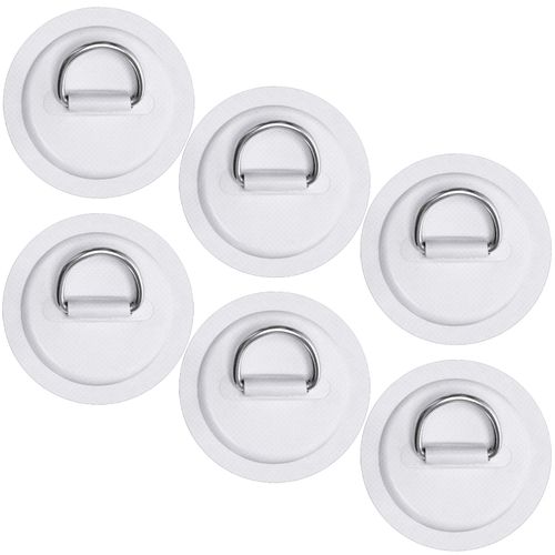 TOBWOLF 6 Pack 4.33" / 11cm Stainless Steel D-Ring Patch for Inflatable Boat Kayak Dinghy SUP, Circular D-Ring PVC Patch Stand-Up Paddleboard Canoe Rafting Accessories, NO Glue Included - White