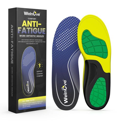 Work Orthotic Insoles for Plantar Fasciitis - Welnove Superior Comfort Work Boot Insoles for Standing All Day - Anti Fatigue Medium Arch Support Shoe Inserts for Men Women Flat Feet Pain (Size S)
