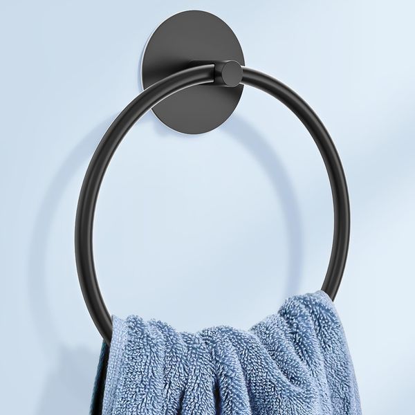 Matte Black Bathroom Towel Ring - SUS304 Stainless Steel Bathroom Towel Rack, Susswiff Adhesive Wall Mounted Hand Towels Holder, Towel Hanger for Bathroom Organizer, Kitchen Storage