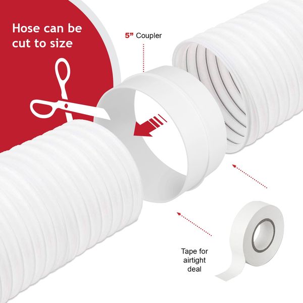 SPARES2GO Hose Pipe PVC Duct Extension Kit compatible with Delonghi Air Conditioner fits Pinguino (6m, 5 Inches / 125mm)