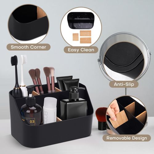 Ayswupt Electric Toothbrush Holders for Bathrooms,Black Tooth Brushing Holder,Toothpaste Organizer with Dividers,Bathroom Countertop Accessories Storage,Toothbrush Stand for Vanity Office Sink