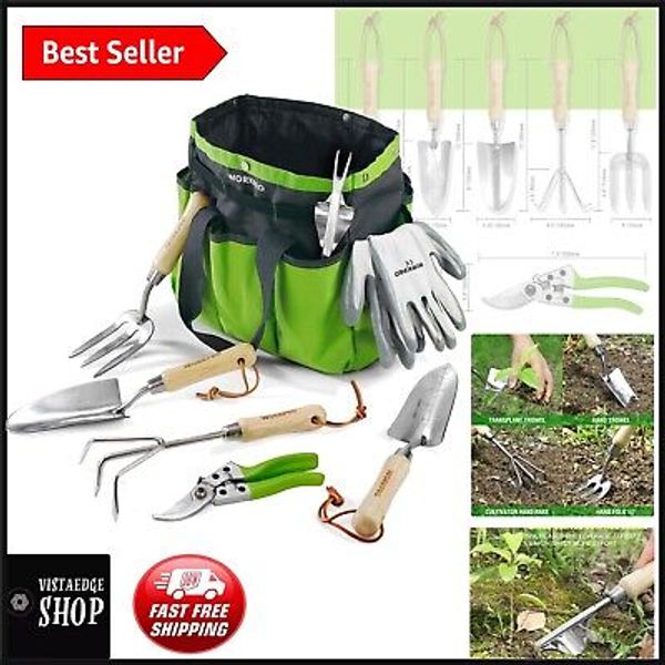 7-Piece Heavy Duty Stainless Steel Garden Tools Set with Tote & Gloves Gifts