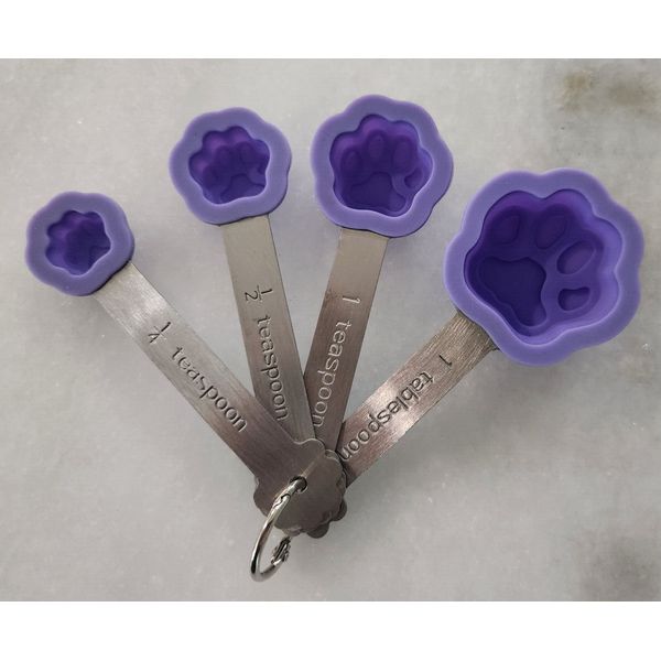 NEW Purple silicone dog paw measuring spoons stainless steel Cute gift!