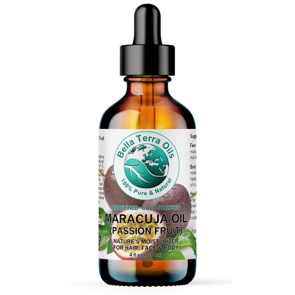 Bella Terra Oils - Maracuja Seed Oil 4 oz - Celebrate the Richness of Passion Fruit, Packed with Vitamin A & Essential Fatty Acids, Unveiling Supple Skin