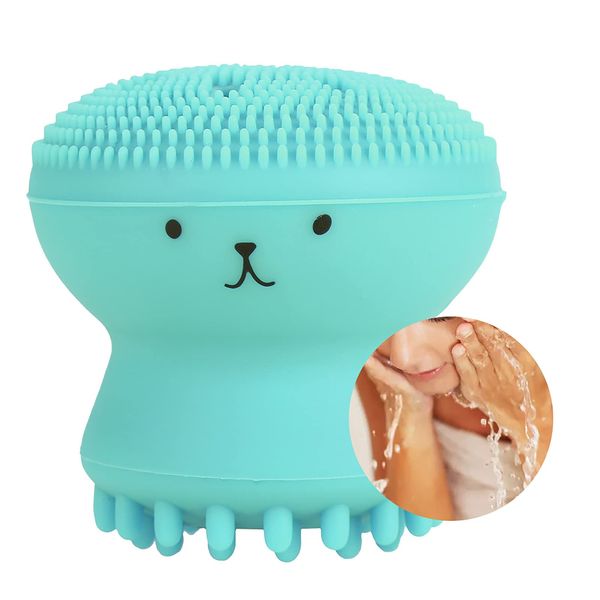 Face Cleansing Brush, Silicone Handheld Facial Scrubber Exfoliating Grease Removal Massage Jellyfish Octopus Shaped Face Wash Brush for Women for Deep Pore Cleansing(Green)