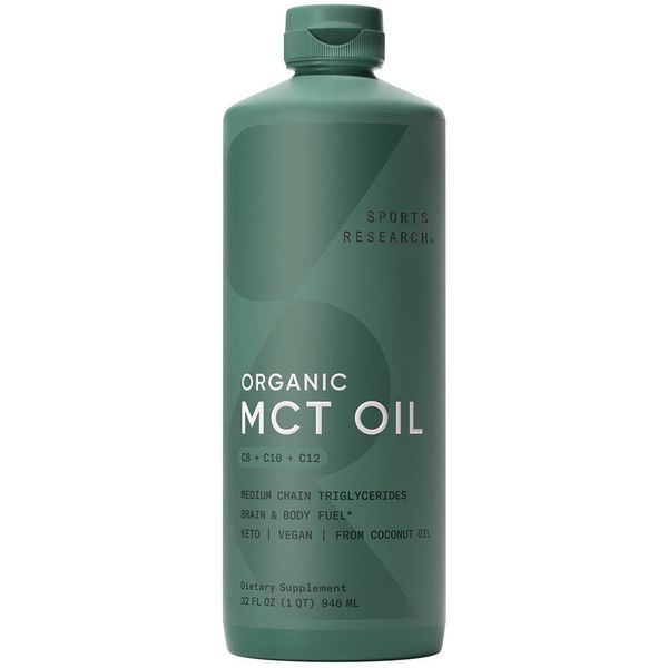 Premium MCT Oil derived only from Organic Coconuts - 32oz BPA free bottle | The only MCT oil certified Paleo Safe and registered by the Vegan Society. Non-GMO and Gluten Free. by Sports Research