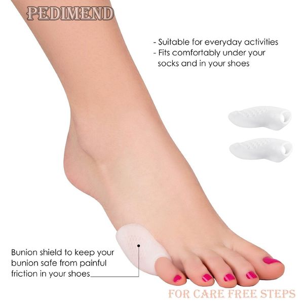 PEDIMEND Gel Little Finger Toes Separator - Tailor's Bunion Corrector - Cushion for Pinky Toes - Little Toe Protecting Sleeves - for Men & Women - Foot Care (One Pair)