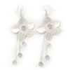 Long Flower With Crystal Dangles Earrings/Light Silver Tone/ 9cm L