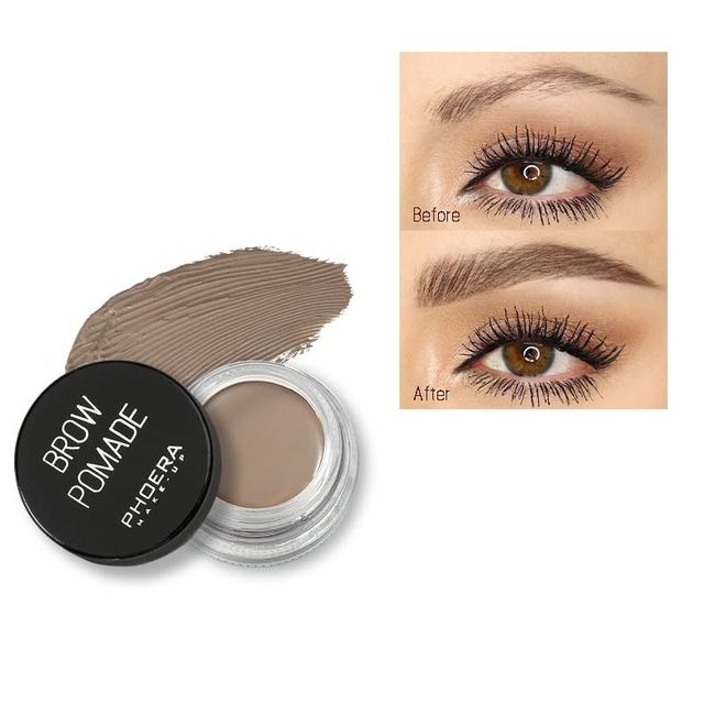 PHOERA Eyebrow Pomade Waterproof 24 Hours Long Lasting Sweat Resistant Brow 6 Colours Cream Gel (02 Taupe)