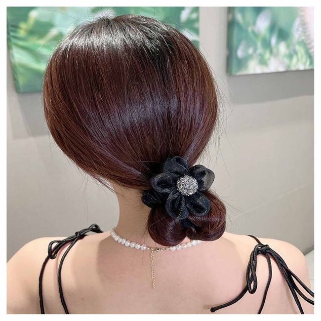 Allereya Vintage Seide Blume Haar Seil Barrette Band Mesh Blume Haarband Seil Elastische Haar Haargummis Chiffon Blume Kopfbedeckungen Seide Pferdeschwanz Haarschmuck Für Frauen Und Mädchen (schwarz)