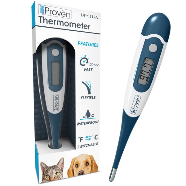 iProven Pet Thermometer (Termometro) for Accurate Fever Detection, Suitable for Cats/Dogs, Waterproof Pet Thermometer, Fast and Accurate Measurements in 20 Seconds - DT-K117