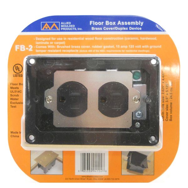 Allied Moulded Products Duplex Device 24-1/2 cu. in. Old Work Rectangular Floor Box with Brass Cover