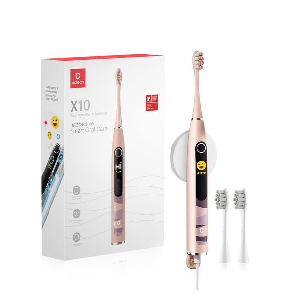 zepan Oclean X10 Electric Toothbrush, "See Your Toothpaste with AI!" Sonic Toothbrush, Electric Blister, Wall Hanging, 5 Different Modes, 2 Replacement Brushes, AI Display, Pink