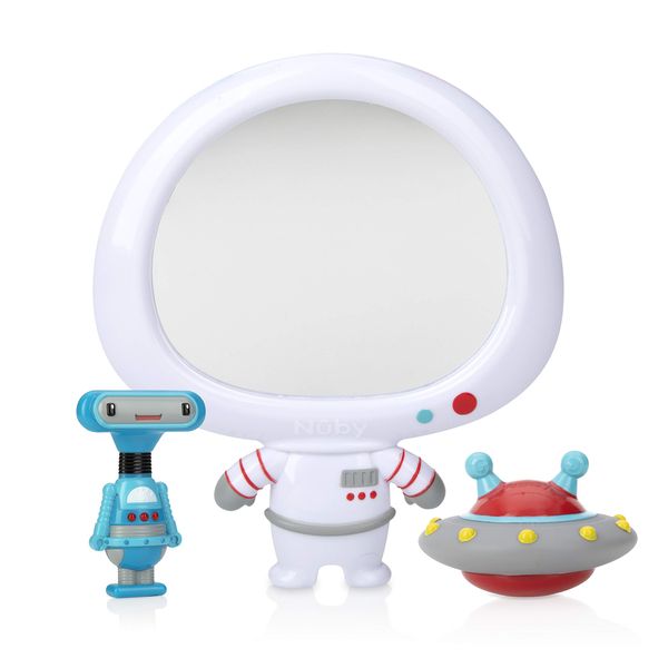 Nuby Awesome Astronaut Mirror Interactive Baby Toy Set for Fun Bath Time, 3 Piece Set