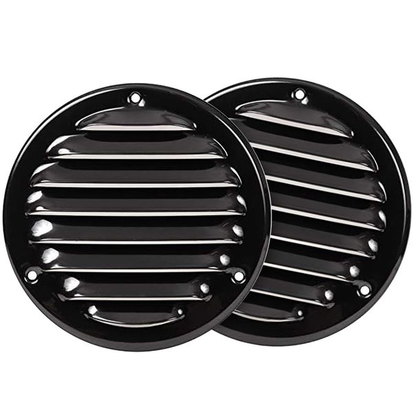 2-Pack 4 Inch / 100 mm Black Vent Cover - Metal Round Soffit Vent - Air Vent Louver - Grille Cover - Built-in Screen Mesh - HVAC Ventilation (4'' Inch, Metal - Black)