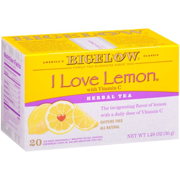 Bigelow I Love Lemon with Vitamin C Herbal Tea Bags, 20 Count Box (Pack of 6) Caffeine Free Herbal Tea, 120 Tea Bags Total