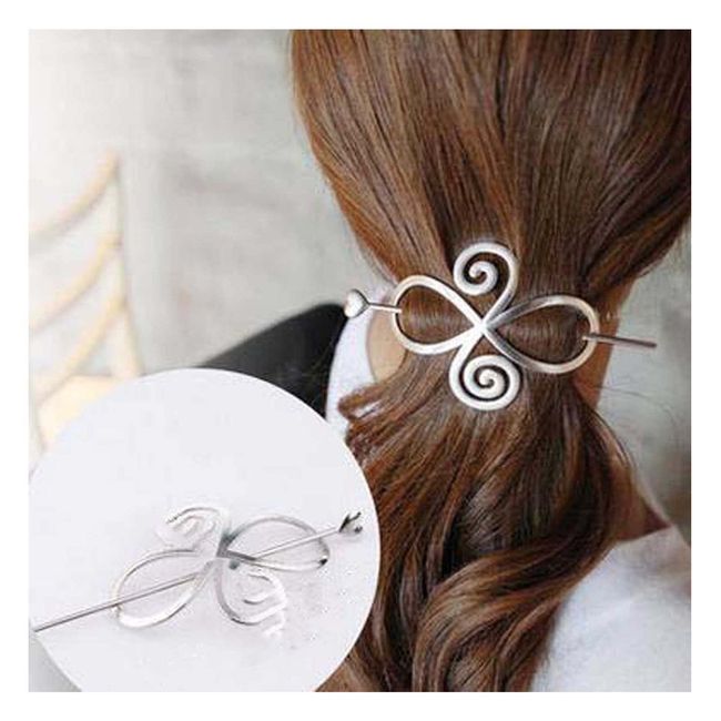 Inilbran Boho Viking Celtic Knot Hair Stick Hairpin Vintage Infinity Hair Slide Hair Clip Silver Hair Sticks Metal Long Bun Holder Clip Alloy Hair Accessories for Women and Girls Headdress