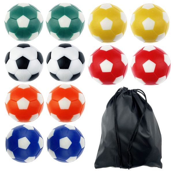 Miokun 12 Pieces 36mm Foosball Balls Table Football Soccer Replacement Balls with Storage Bag (12, Multicolour Pentagon, 36mm)