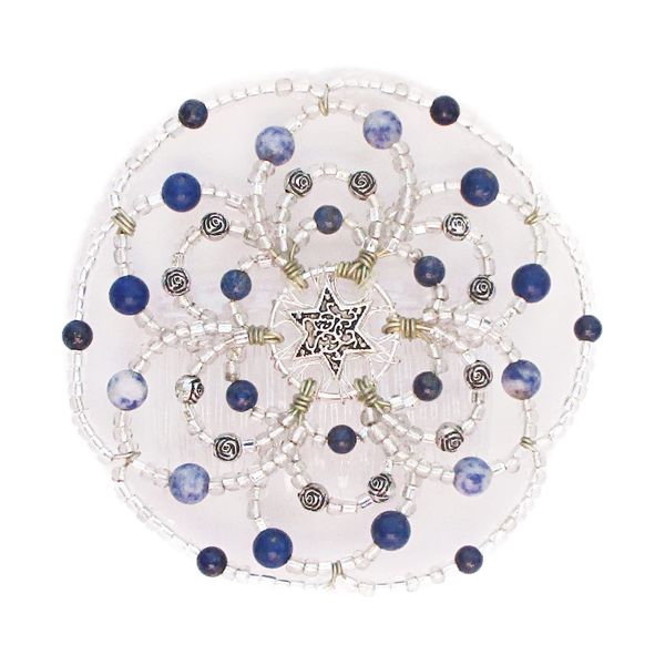 Beaded Kippah for Women - Lapis and Silver