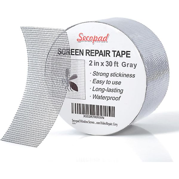 Grey Window Screen Repair Tape, 2 in X 30 FT (360IN) Screen Repair Kit for Windo