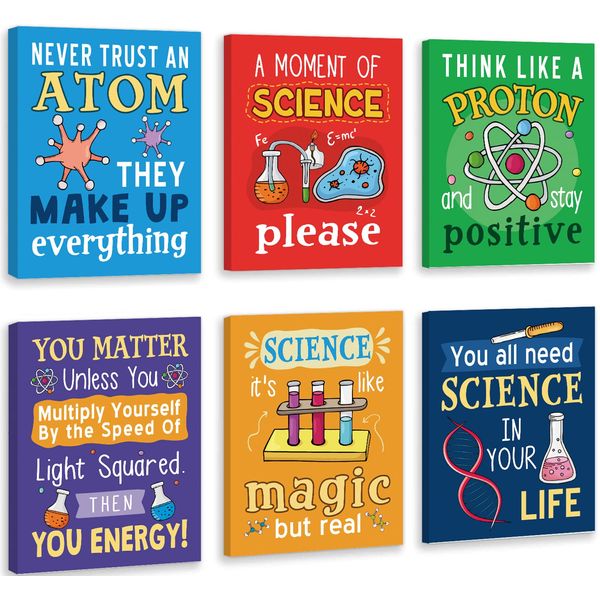 KAIRNE Science Posters for Classroom Funny Chemistry Poster Set of 6(8x10inch,Framed) Experiment Science Bulletin Board Sets Wall Decor Positive Canvas for Kids Playroom Classroom Middle High School