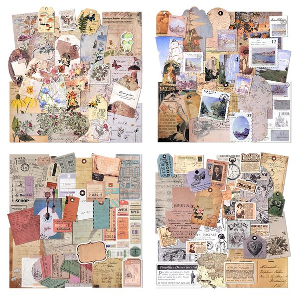 4 Packungen Vintage Pattern Paper Scrapbooking Paper Dekoratives Papier mit einseitigen Aufklebern in verschiedenen Größen für die Kartenherstellung und das Verpacken von Geschenken (Romantic)