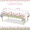 LOMYLM Summer Party Decorations Tablecloth, Floral Plastic Tablecloth Tulip Flower Butterfly Table Cloth Disposable Table Cover Cloth for Spring Summer Wedding Birthday Party Supplies, 137 * 274cm