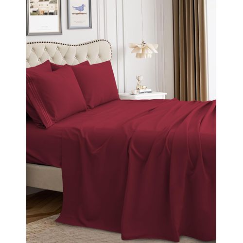 Mocassi Pillowcases 1800 Premium Hotel Quality - Easy Care, Smooth Weave, Wrinkle and Stain Resistant, Easy Slip-On, 2-Piece Set, King Pillowcase, Burgundy