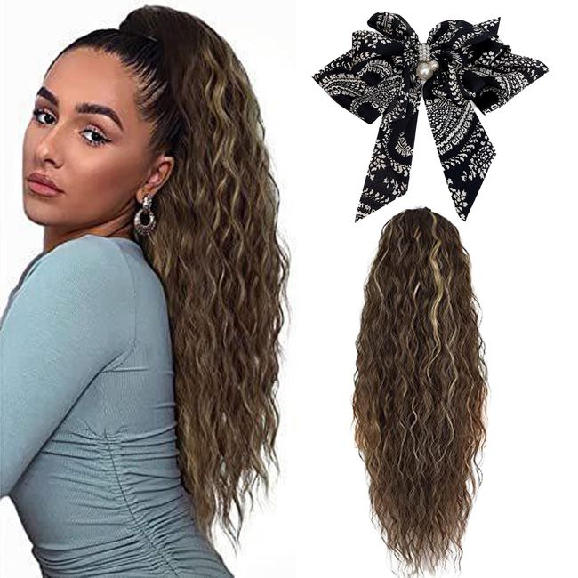 TYXHXTF Ponytail Extension 66cm, Hair Pieces, Claw Clip Ponytail Extension for Women, Long Wavy Curly Brown Ponytail Hair Extensions Synthetic Clip in Hairpiece for Women Girls