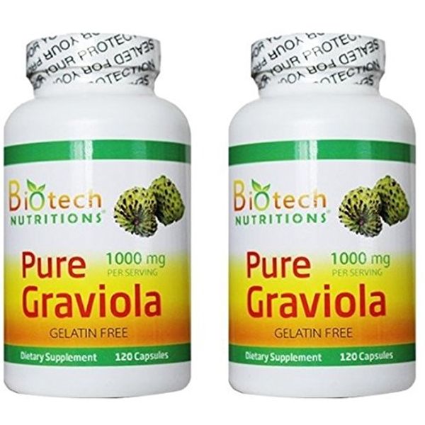 Biotech Nutritions Pure Graviola, 1000 mg, 240 Capsules (120x 2 Pack)