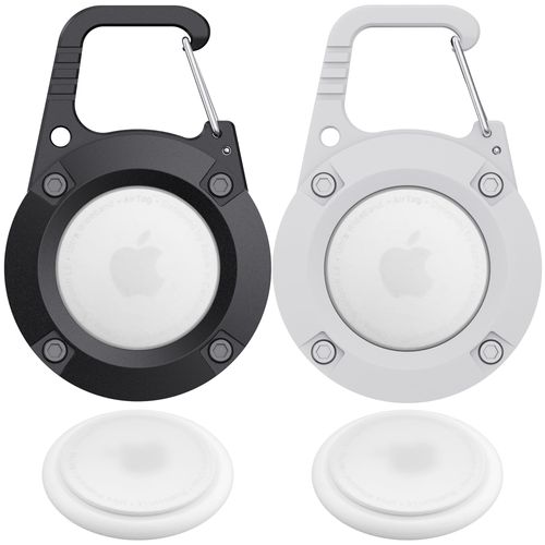 for AirTag Holder 2 Pack,Ultra-Durable Apple AirTag Keychain Case with Carabiner,Waterproof AirTag Holder for Luggage,Keys,Backpack,Car,Bags,Kids(Black&White)