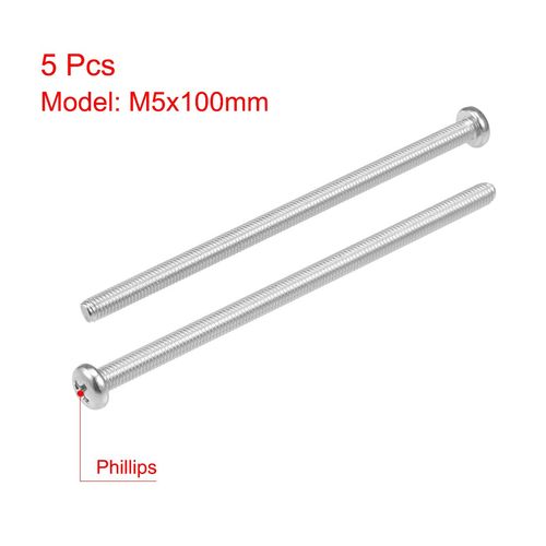 sourcing map M5x100mm Machine Screws Pan Phillips Cross Head Screw 304 Stainless Steel Fasteners Bolts 5Pcs