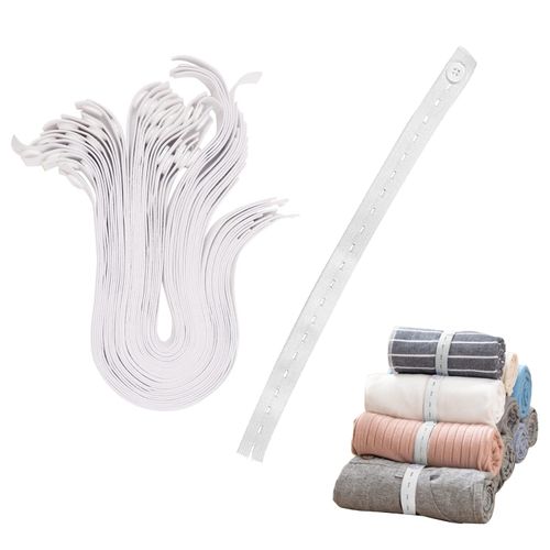 LELE LIFE 30Pcs Clothes Storage Elastic Band, Adjustable Clothing Storage Strap with Button Buttonholes, Travel Luggage Space Saver, Drawer Closet Organizer, White